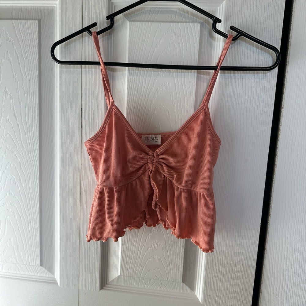 Pink Crop top with ruffles and tie knot in front